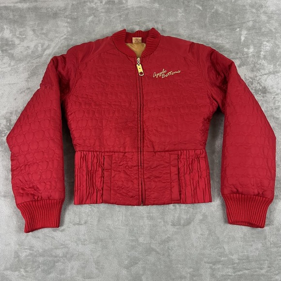 Apple Bottoms Jacket Womens Large Red Heart Quilted Down Bomber Logo Embroidery - Picture 2 of 12